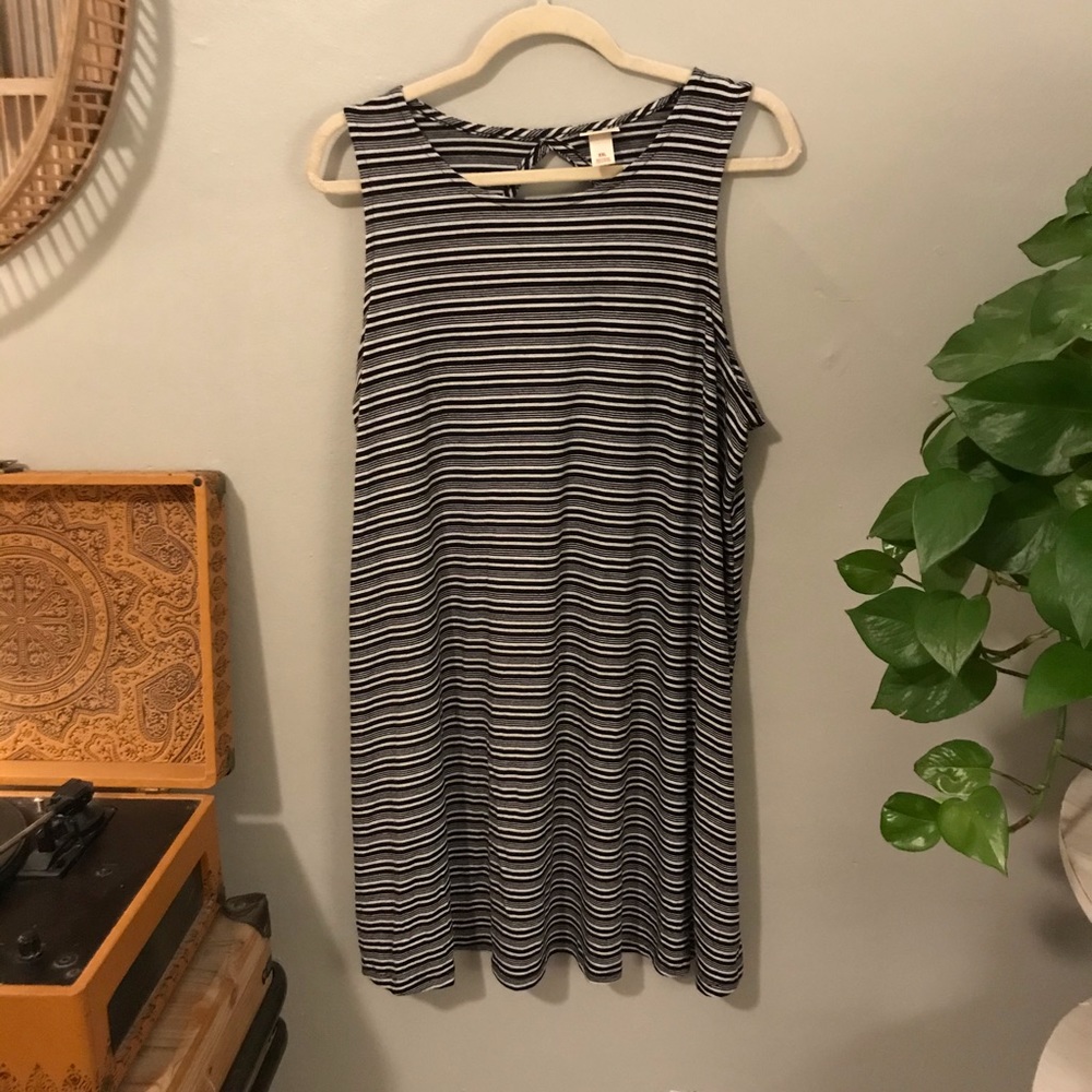 Black and white striped swing dress